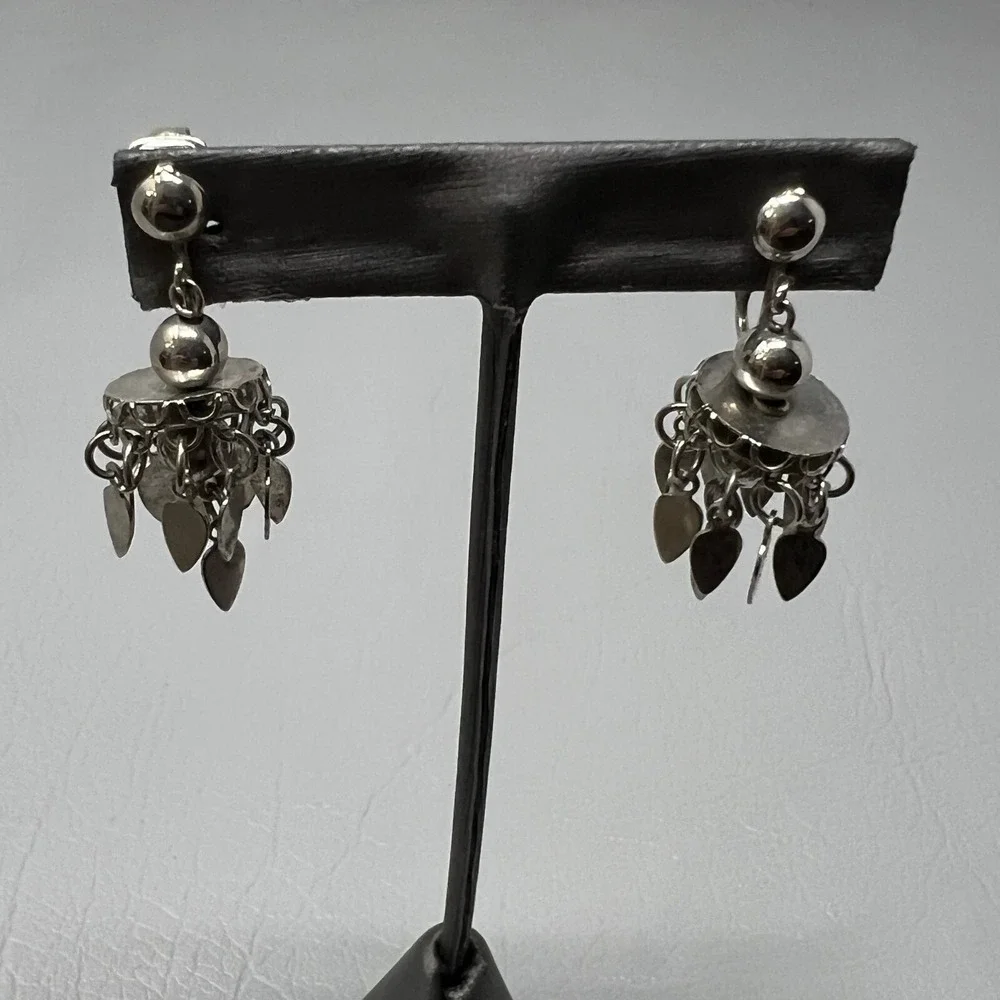 Vintage Clip On Chandelier Earrings Silver Tone Dangle Boho‎ Drop